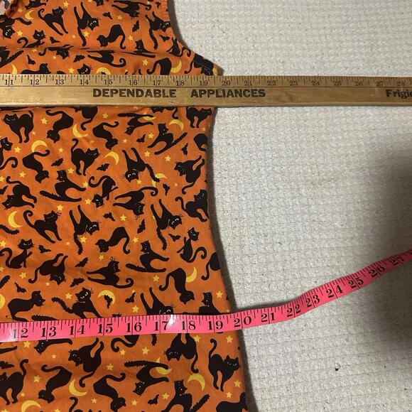 Retrolicious Orange Cat Print Tie Neck Sleeveless Top Sz Xl Halloween Kitty - Picture 10 of 11